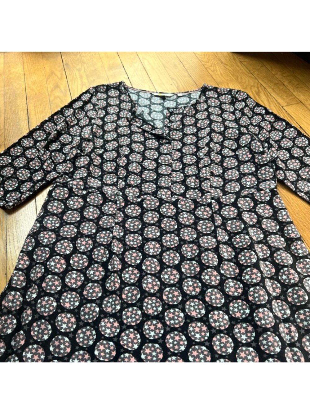 Boden Size 8R Black Pink White Star Polka Dot Ottilie Split Neck A-Line Dress - Picture 6 of 16